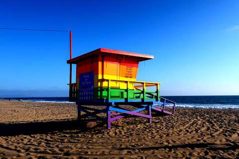 Rainbow Lifeguard Tower in Los Angeles